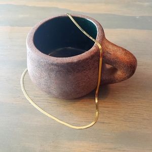 Gold Herringbone Chain Choker Necklace